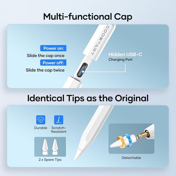 Stylus Pen for iPad 9th&10th Generation 5 Mins Ultra Fast Charging Active Pencil - Picture 5 of 11